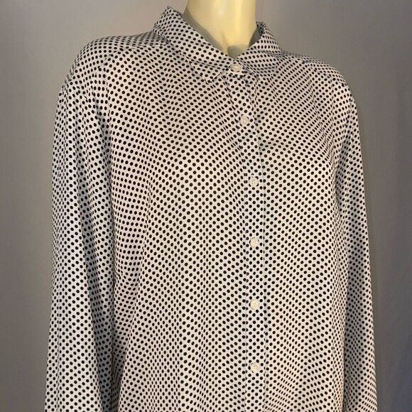 Como Blu Black and White Polka Dot Long Sleeve Chiffon Button Down Shirt Size 3X - Picture 2 of 12